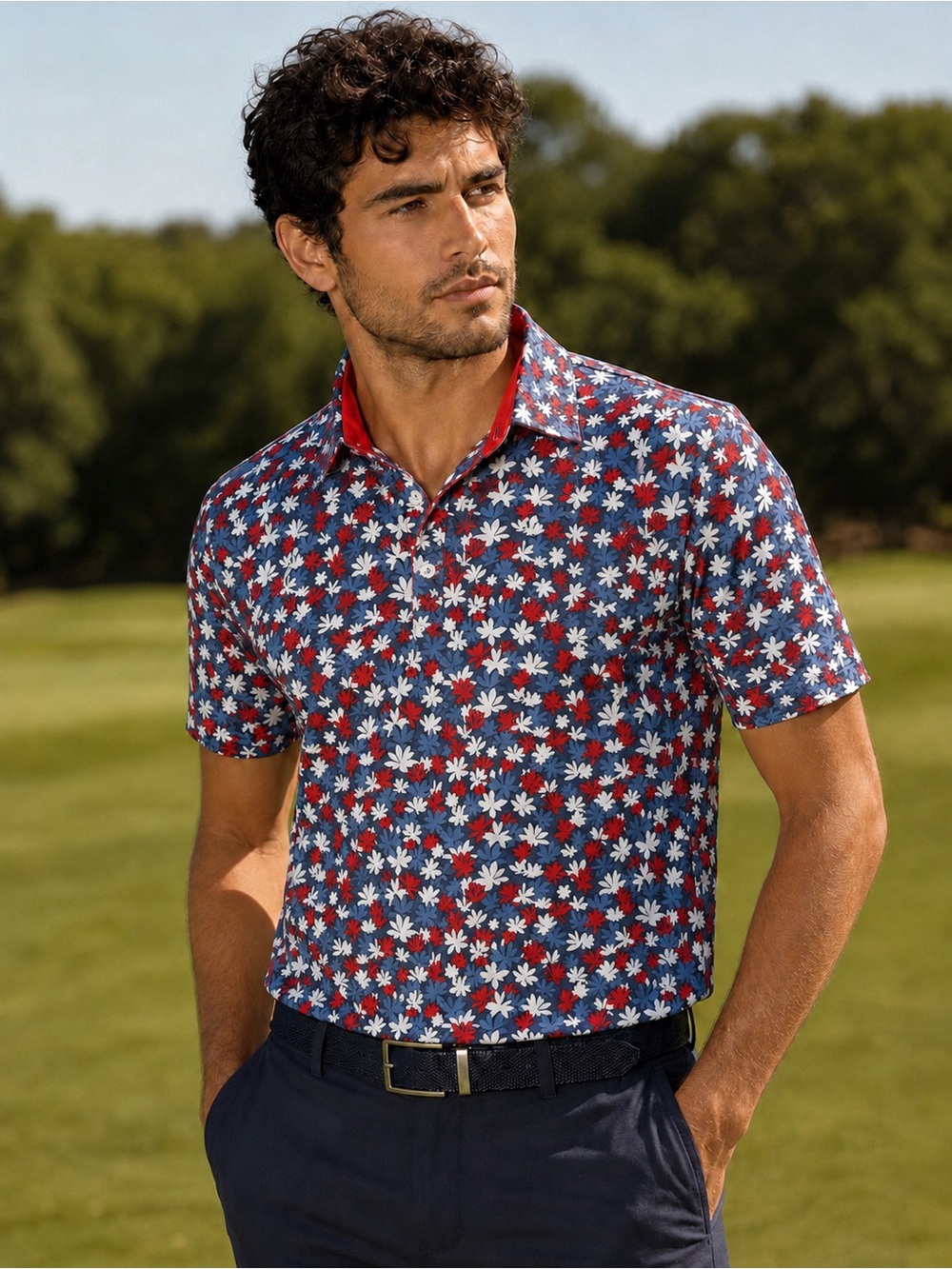 Good Good Golf Fighting For Par Freedom Floral Performance Polo USA Men’s XL